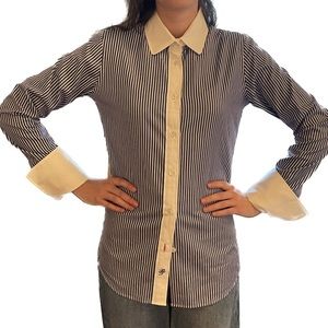 Pink Tartan Blue and White Striped Cotton Blouse NWT Size 0